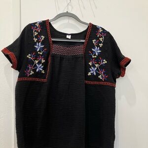 Old Navy Black Relaxed Blouse with Crew Neck and Short Sleeves